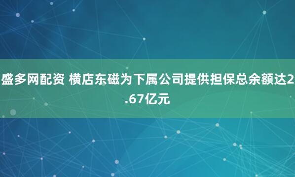盛多网配资 横店东磁为下属公司提供担保总余额达2.67亿元
